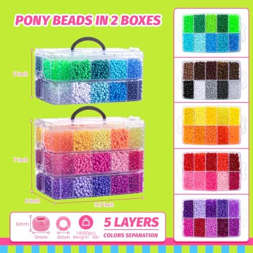 Simetufy 14000Pcs Pony Beads Bulk 50 Colors for Craft Kandi Bracelet Making