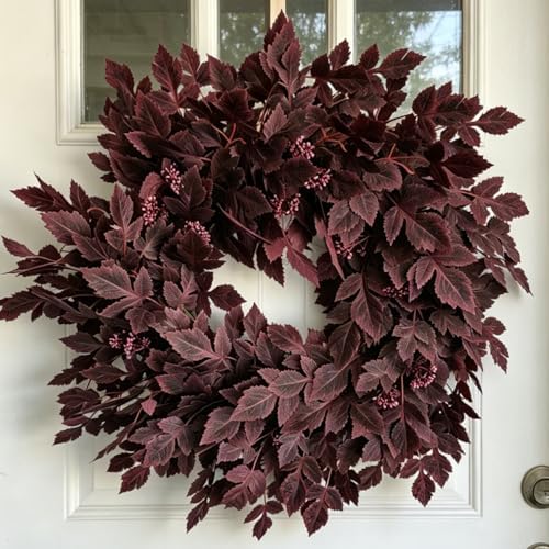 GIAUMA 26" Fall Artificial Cimicifuga Leaves Wreath for Front Door Burgundy