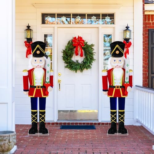 Tangkula 5 FT Christmas Lighted Nutcracker Holding Glitter Sword Decoration