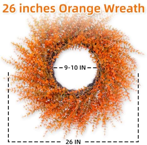 26" Autumn Fall Wreath with Orange Eucalyptus Leaf for Front Door/Outdoor