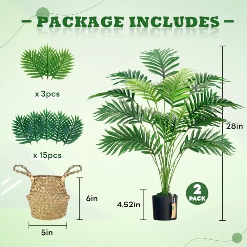 Der Rose 2Pcs 28" Fake Palm Trees, Artificial Floor Plants in Woven Baskets