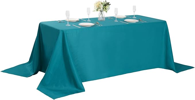 Rectangle Tablecloth 90x132 inch Washable Polyester Fabric Table Cloth for Wedding Party Dining Banquet Decoration（90x132, Teal）