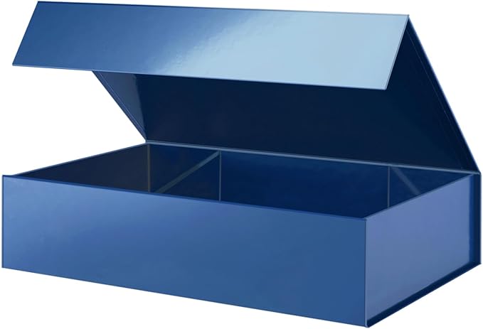 PACKHOME Extra Large Gift Box 17.5x11.3x4.3 Inches, Sturdy Shirt Box with Magnetic Lid for Clothes and Large Gifts (Glossy Blue)