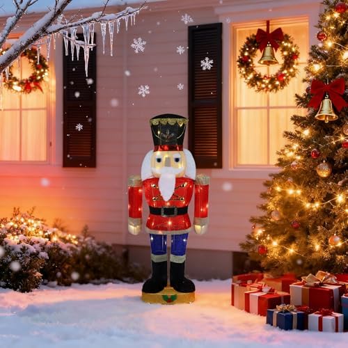 Hausse Lighted Christmas Outdoor Decor, 37.5" Height Pre-Lit 3D Tinsel Xmas Nutcracker Soldier Figure, Light Up Xmas Yard Displays, Plug in for Holiday Party New Year Winter Patio Lawn Garden