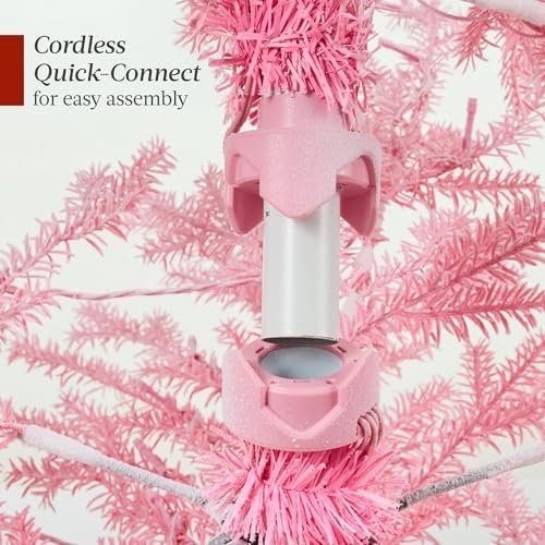 Best Choice Products Pre-Lit Sparse Christmas Tree 4.5ft Artificial Flocked Pine Holiday Décor Aspen Noble Fir White & Multicolor LED Lights- Pink