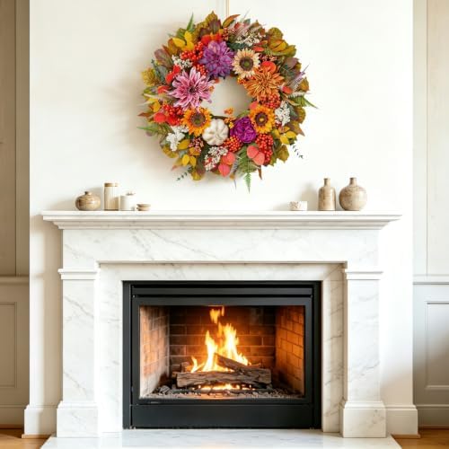 Fall Wreaths for Front Door 24" Vintage Purple Autumn Harvest Wreath