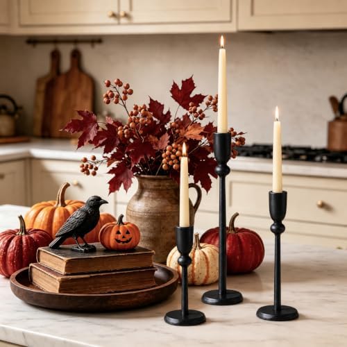 PERFNIQUE Black Candle Holders for Candlesticks Set of 3, Cast Iron Decor