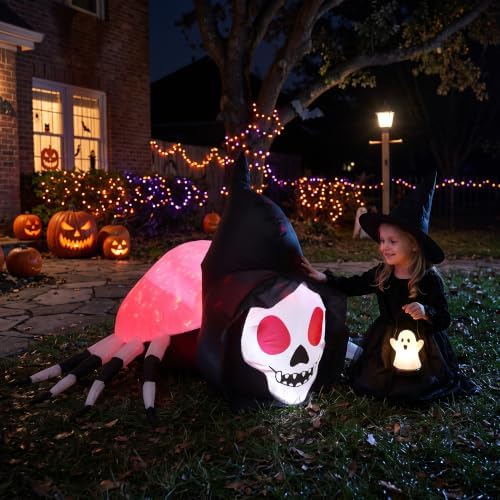 5.7FT Halloween Inflatable Skeleton Spider Outdoor Yard Decor with Magic Lights, Large Blow up Skull Spider Lawn Ornament Decorations