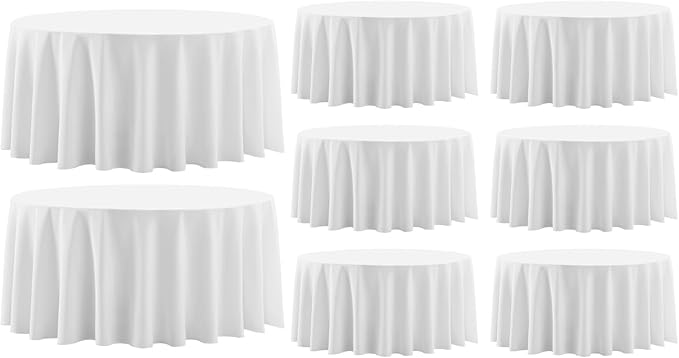 Round Tablecloth 8 Pack 108 Inch White Tablecloths Washable Decorative Linen Polyester Table Clothes Cover for Dining Table Banquets Buffet Parties and Wedding