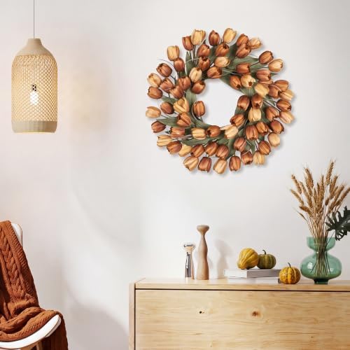 24" Tulip Fall Wreath for Front Door Real Touch Fade-Resistant