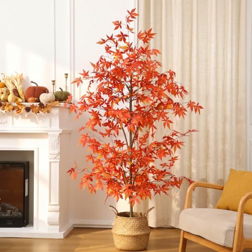 Daifunli 6Ft Faux Fall Tree Maple Tree Autumn Porch Home Decor