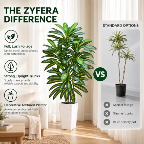Artificial Dracaena Tree, 6FT Fake Tree White Planter