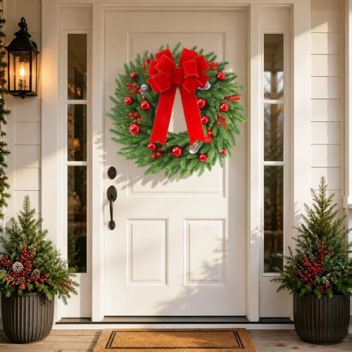 24'' Christmas Wreath with Lights, Christmas Norfolk Wreaths for Front Door