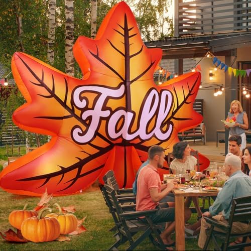 GOOSH 8.6 FT Thanksgiving Inflatables Decorations Outdoor Blow Up Fall Maple Leaf Yard with Built-in LEDs for Harvest Festival Autumn Indoor Party Garden Lawn Decor