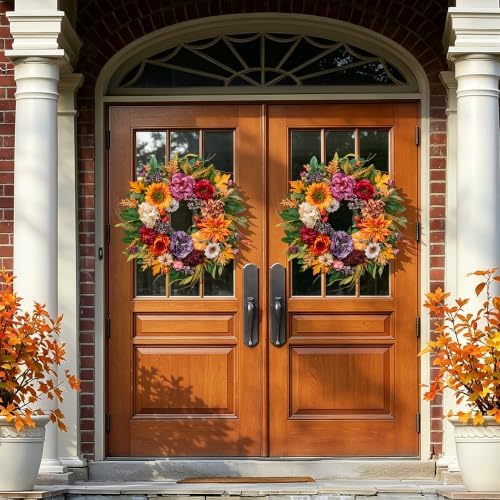 24 Inch Fall Wreaths for Front Door, Autumn Harvest Wreath, Porch Decor