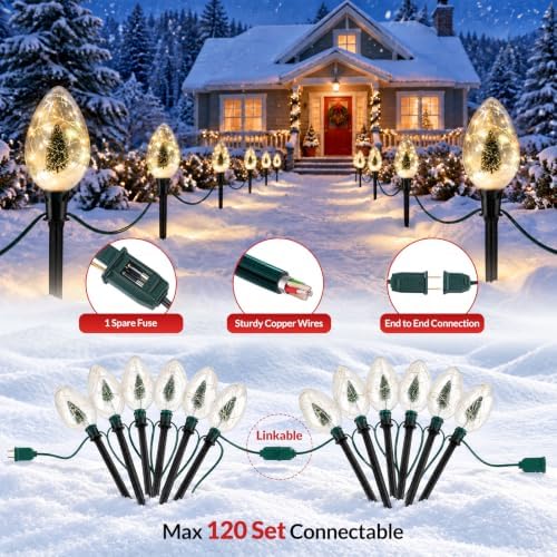 jumbo c70 christmas pathway lights outdoor, 24ft 12led showing dimensions
