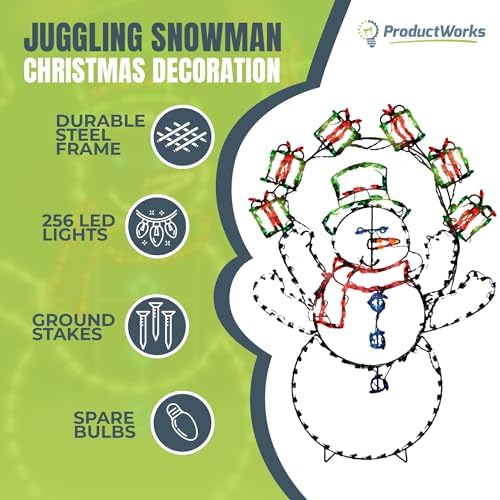 ProductWorks Snowman Yard Decoration - Lighted LED Display - 60 in - Metal