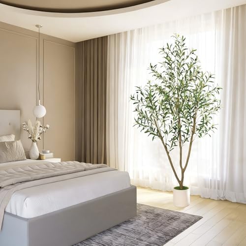 Timoo Faux Olive Tree 6FT Tall Olive Trees Artificial Indoor with White Planter, Artificial Plants Indoor Faux Tree with Realistic Leaves and Lifelike Fruits, Fake Plant for Home Office Decor