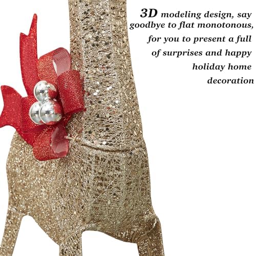 58 Inch 3D Gold Large Lighted Christmas Deer Decorations 3-Piece Outdoor Holiday Decorations Reindeer Set with 210 Warm White LEDs, Large Yard Display for Garden, Storefront