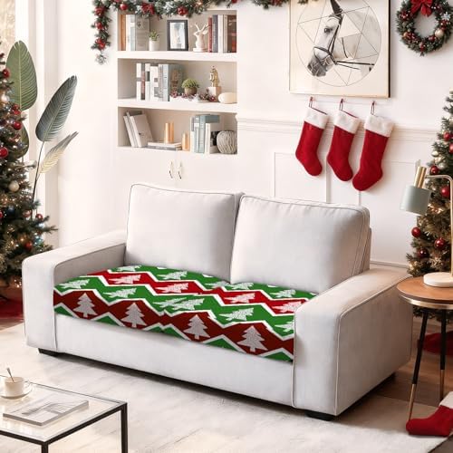 ANNA QUEEN 8Pcs Christmas Tree Zigzag Sofa Printed Couch Cushion Covers – Washable Stretchy Replacement Furniture Protector, Non-Slip Couch Cushion Cover Sofa Covers for Holiday Home Décor