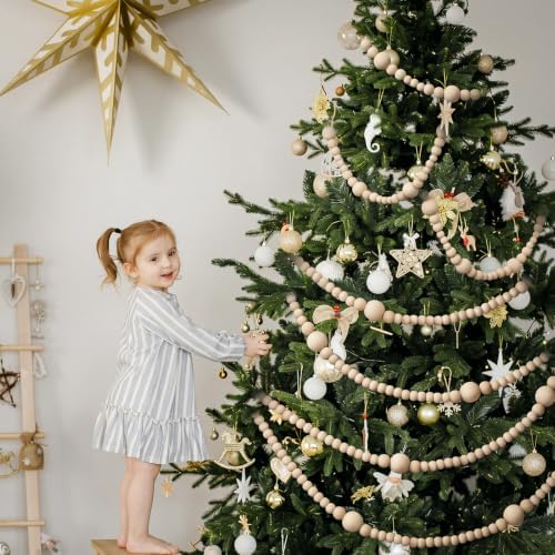 Bucherry 4 Pcs Christmas Wood Bead Garland 28.8 Feet, Natural