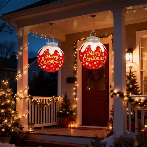 Outdoor Christmas Ball Ornaments, Pop Up Lighted Ball with DIY Sticker