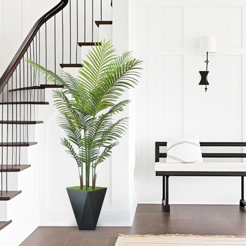 Artificial Palm Trees 6FT Tall Fake Palm Tree Indoor,Faux Tropical Areca Floor Plant with Black Planter, Fake Silk Plants in Pot for Home Office Living Room Bedroom Decor