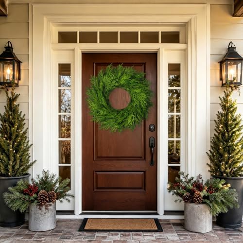 26" Large Cedar Norfolk Pine Wreath for Front Door, Faux Christmas Wreath