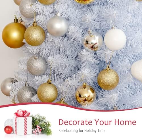 5FT White Pencil Christmas Tree, Artificial Christmas Tree w/Premium PVC Needles, Pine Tree w/Solid Metal Stand, Ideal for Home, Office, Shops, Holiday Decoration