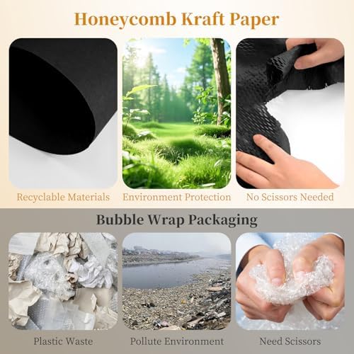 Black Honeycomb Packing Paper 2 Rolls, 15 x 164 ft, 100 Fragile Labels