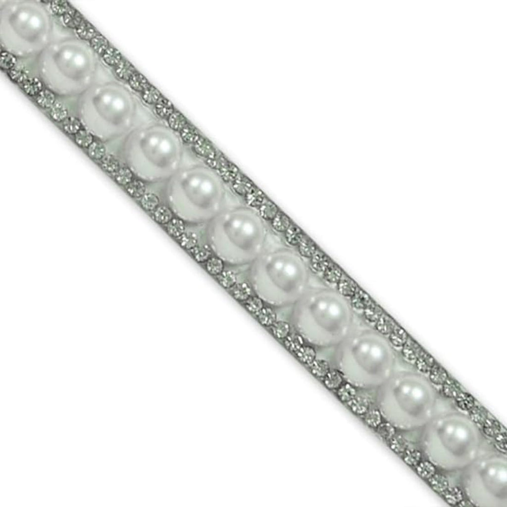Trims by the Yard 1/2" Banding Trim for Home Decor, DIY Crafts, and Wearables, Durable Rhinestone Strips, 5 Yard Cut, Pearl/Silver
