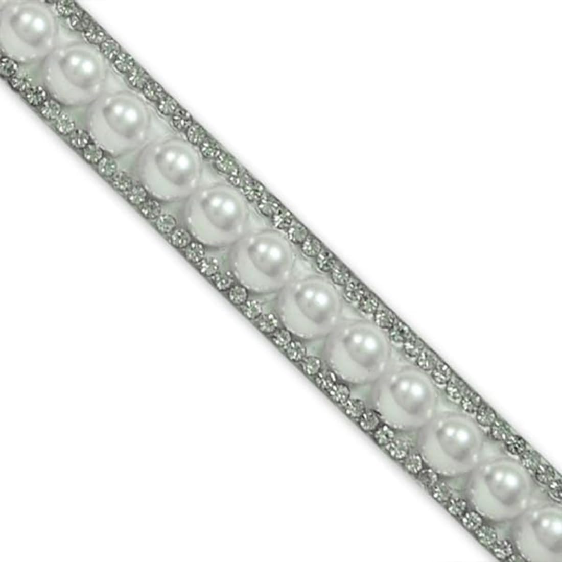 Trims by the Yard 1/2" Banding Trim for Home Decor, DIY Crafts, and Wearables, Durable Rhinestone Strips, 5 Yard Cut, Pearl/Silver