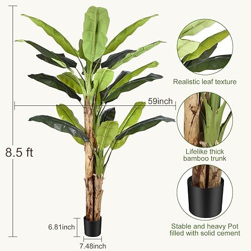 8.5ft Extra Tall Artificial Banana Tree, Fake Banana Leaf Plant with 26 Faux Banana Leaves, Perfect for Home Indoor Outdoor Patio Office Tropical Decor