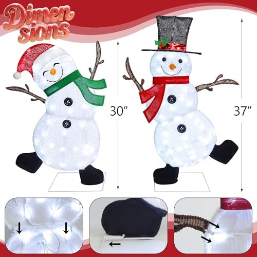Lulu Home 2-Pack Lighted Christmas Snowman Decorations, 3.1+2.5FT