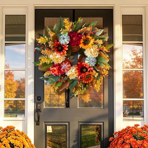 Harvest Fall Wreaths for Front Door Outside 24 Inch Autumn Magnolia Wreath