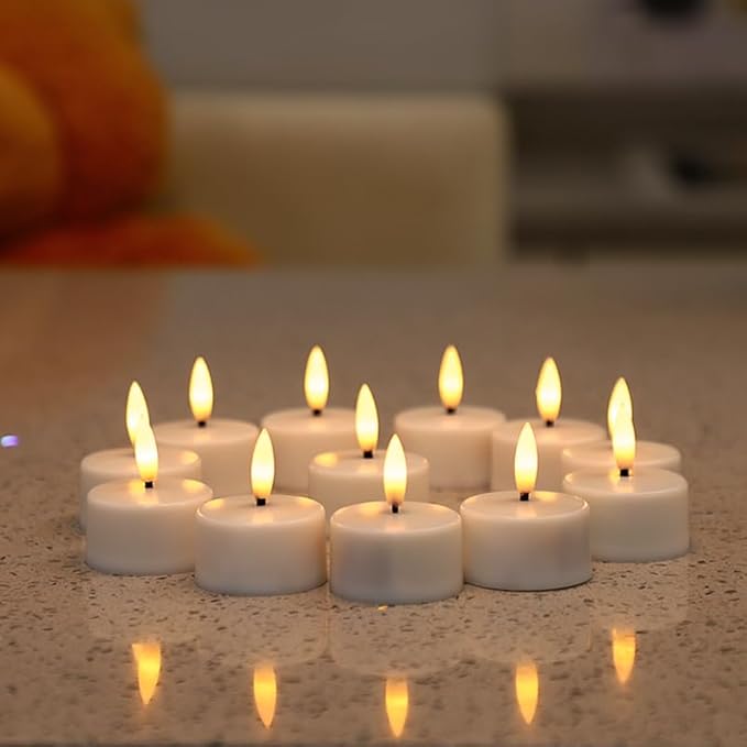Rechargeable LED Tea Lights, Flickering Flameless Candles with Remote Timer, 12 PCS Electric Battery Operated Candles with Charging Base for Christmas Weddings Decorative (Black Wick)
