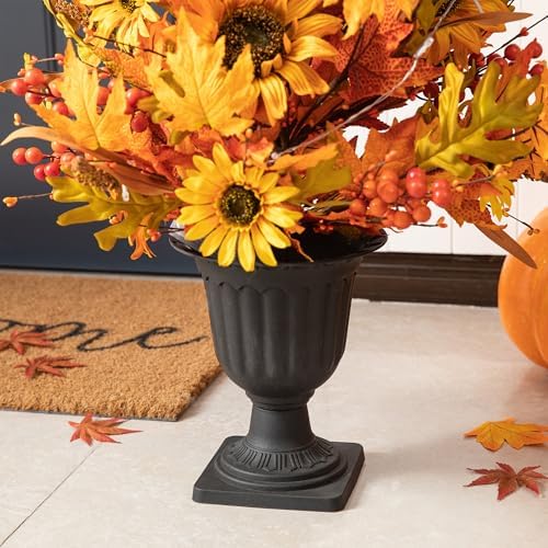 Glitzhome 2 Pcs 4FT Lighted Maple Tree with Timer, Artificial Fall Autumn Maple Leaf & Sunflower Urn Porch Tree with 20 Warm White LEDs for Autumn Fall Harvest Thanksgiving Christmas Decoration