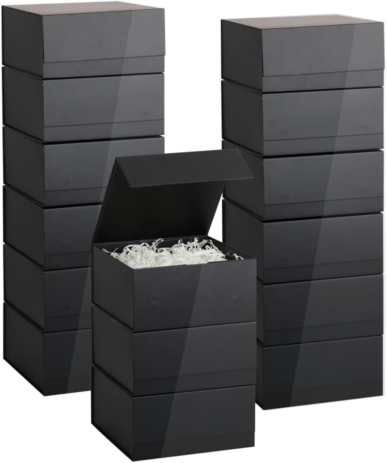 Black Magnetic Gift Box 15 Pack Magnetic Boxes for Gifts, 8X8X4 Inch