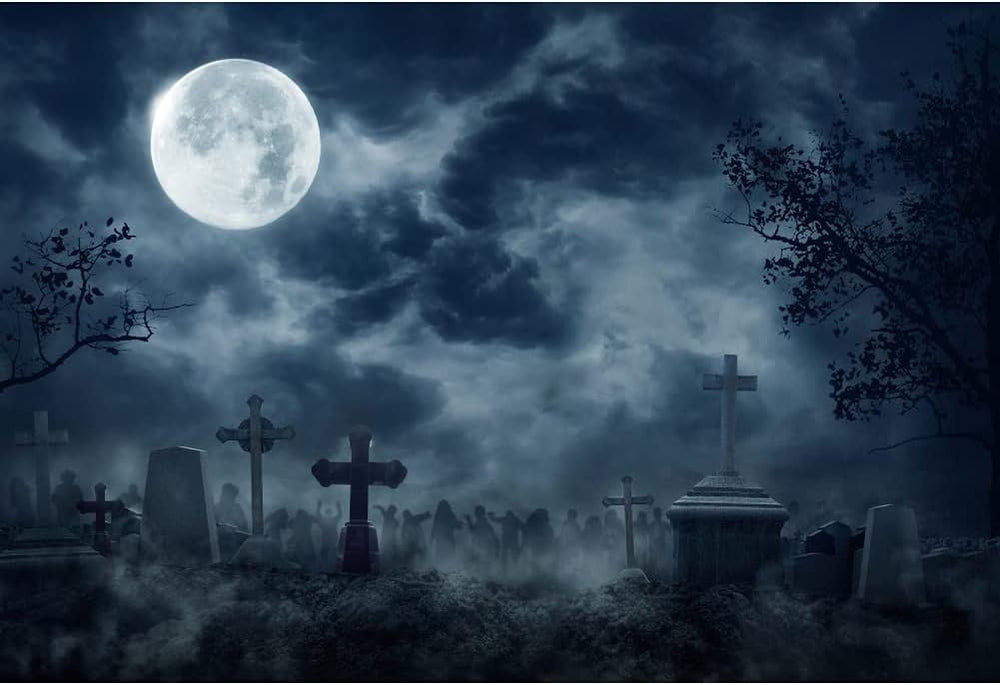 12x8ft Polyester Graveyard Scary Halloween Backdrop for Photography Misty Cem...