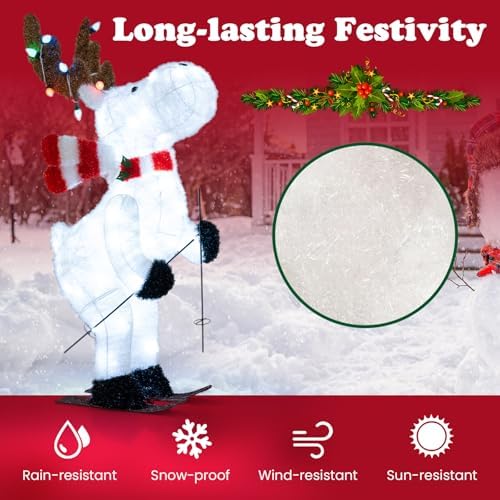Tangkula 44” Christmas Lighted Animated Skiing Reindeer Decorations