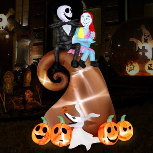 6 Ft Inflatable Halloween Outdoor Yard Decoration - Halloween Hill Skeleton Couple with Pumpkin Multi-Element Blow Up Decoration - Built-in LED Lights - for Yard Lawn Decorations