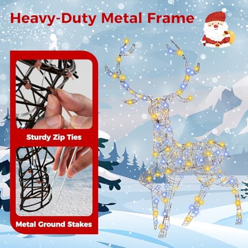 Goplus 4.6 FT Pre-Lit Christmas 3D Reindeer, 170 LED Lighted Christmas Buck with Zip Ties & Ground Stakes for Indoor & Outdoor Decor
