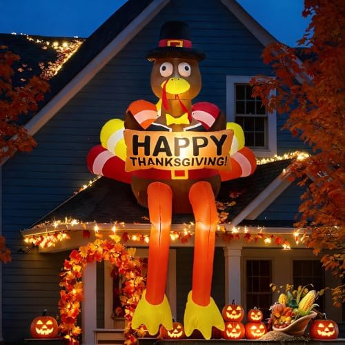 8FT LED Lighted Thanksgiving Fall Inflatables Turkey Outdoor Decorations