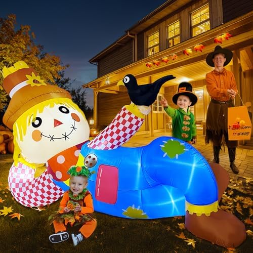 OurWarm 10 FT Fall Inflatables Outdoor Scarecrow Decorations for Yard Lawn