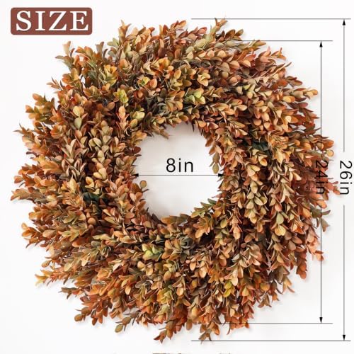 26" Artificial Fall Azalea Leaves Wreath for Front Door Decor(Orange-Green)