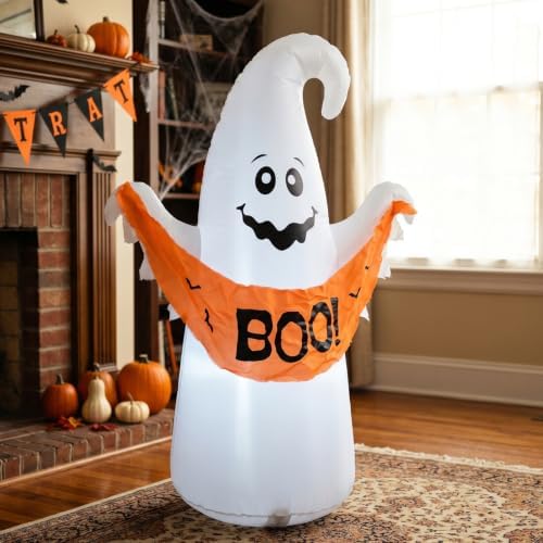 4FT Halloween Inflatable Ghost with Boo Banner,Bulit-in LEDs