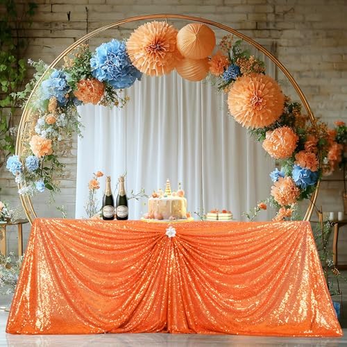PartyDelight Orange Sequin Tablecloth 90x132 Inch Rectangular