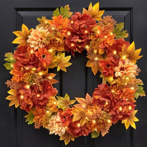24 Inch Fall Wreaths for Front Door, Autumn Flower Wreath