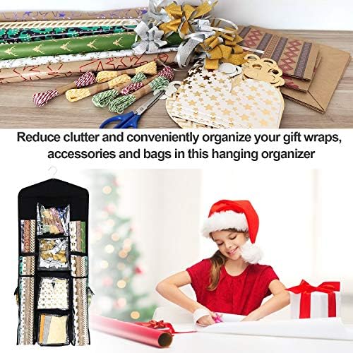 SumDirect Black Double Sided Hanging Gift Wrap Organizer, Wrapping Paper Gift Bag Storage