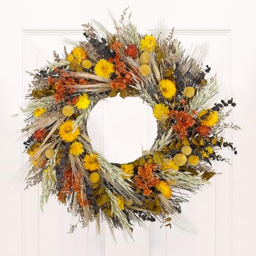 ANDALUCA All Natural Handcrafted Preserved Floral Fall Wreath (California Harvest)